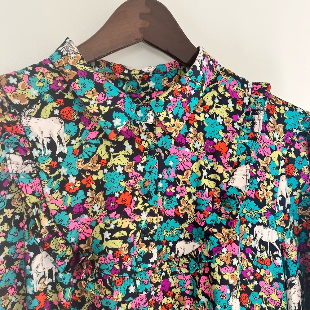 J. Crew Multicolor Floral and Animal Print Blouse